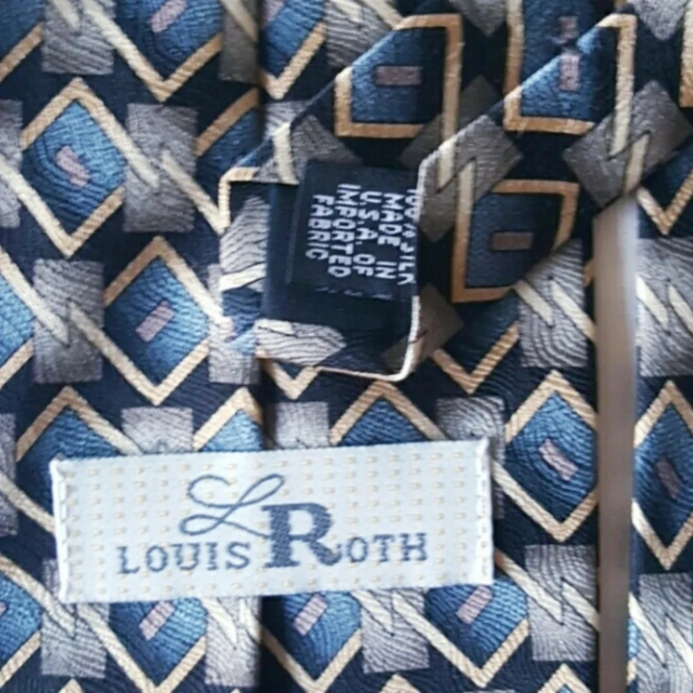 Louis Roth 100% Silk box desig gray blue cream Tie